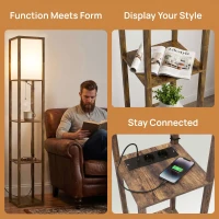 HOMCOM LED staande lamp met planken, vloerlamp met voetschakelaar en USB-poorten, instelbare kleurtemperaturen, rustiek bruin(m-6)