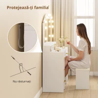 HOMCOM Masă de machiaj cu 10 becuri LED Hollywood, oglindă, 7 sertare, 3 compartimente, MDF, Alb(m-4)