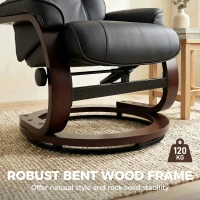 HOMCOM Swivel Recliner Chair with Footstool, PU Leather Recliner Armchair with Adjustable Back and Wood Frame, Black(m-8)