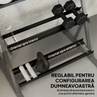 SPORTNOW Suport pentru Greutăți de Sală Acasă cu 3 Niveluri, Raft Reglabil din Oțel, Suport pentru Ganterele și Kettlebell-uri, Economisitor de Spațiu pentru Sală de Acasă, Capacitate 200 Kg, Negru(m-5)