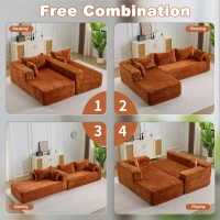 Kompressions-Sofagarnitur mit bequemer Chaiselongue, knochenloses L-förmiges Sofa mit tiefem Sitz, minimalistische modulare Sofas zum Schlafen für Wohnzimmer, Schlafzimmer, Apartment, Lounge, Cord, Braun(m-6)