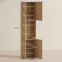 HOMCOM Armoire salle de bain haute, meuble de rangement colonne 6 niveaux 2 portes et étagères réglables, 40x31x182cm, chêne(m-3)