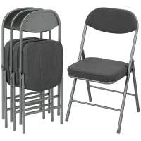 HOMCOM Set of Four Folding Corduroy Seat Chairs - Dark Grey(m-10)