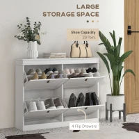 HOMCOM Slim Shoe Cabinet, Shoe Cabinet with 4 Drop-Down Drawers, 105W x 24D x 82.5H cm,  White(m-4)