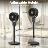 HOMCOM Ventilator pe picior silențios 20 dB, oscilație 70°+90°, 8 trepte, telecomandă, minuterie 12H, înălțime reglabilă(m-3)