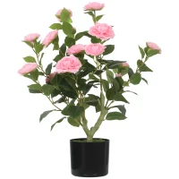 HOMCOM 65cm Artificial Camellia Flower Plant in Pot with 116 Lush Leaves & Moss Effect, Pink(m-11)