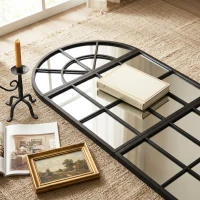 HOMCOM Large Arched Wall Mirror with Metal Grid, 3-Piece Split Window Mirrors, 120 x 54 cm, Black(m-7)