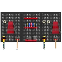HOMCOM Set 3 Pannelli Porta Attrezzi da Parete in Acciaio con 9 Supporti e 16 Ganci, Nero e Rosso(m-10)