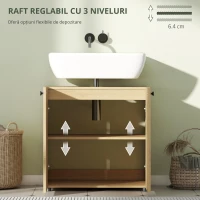 HOMCOM Dulap sub lavoar, dulap de baie 2 uși cu închidere amortizată, raft reglabil, 60x39,8x58,5cm, lemn natural(m-7)