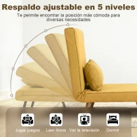 HOMCOM Sofá Cama Individual Plegable con Respaldo Ajustable 5 Posiciones Sillón Cama Tapizado con Cojín 72x75x85 cm Amarillo(m-5)