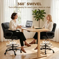 HOMCOM Scaun de desen Scaun de birou ergonomic rotativ cu înălțime și suport pentru picioare reglabil Negru(m-4)