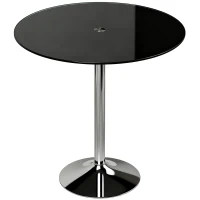HOMCOM Round Bar Table, Modern Dining Table with Tempered Glass Top and Steel Frame for 4, 70 x 70 x 75.5cm, Black(m-1)