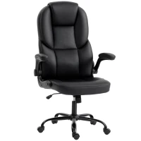 HOMCOM Chaise de Bureau Pivotante, Fonction Bascule, Accoudoirs Relevables, Dossier Haut, Hauteur Réglable, Noir(m-6)