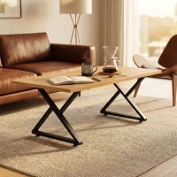 HOMCOM Set 2 Gambe per Tavolo in Acciaio a Forma di X, con 12 Viti e 4 Piedini Regolabili, Stile Industriale, Nero(m-2)