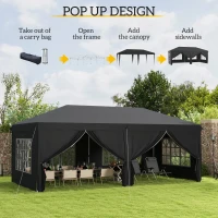 Outsunny 3 x 6 m Pop Up Gazebo with Sides and Windows, Height Adjustable Party Tent with Storage Bag for Garden, Camping, Event, Black(m-4)