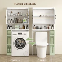HOMCOM Mobilier WC deasupra toaletei mobilier baie cu dulap cu două uși și suport pentru hârtie 80x19,5x170cm alb(m-7)