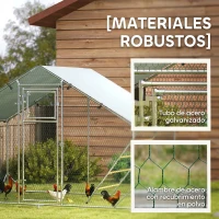 PawHut Gallinero Metálico de Exterior de 3x2m con Percha Multiusos Comedero Colgante Tipo Brocheta y Lona Protectora Resistente(m-8)