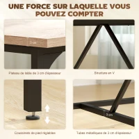 HOMCOM Table à manger rectangulaire pour 6-8 personnes table de cuisine style industriel 180 x 80 x 75,5 cm effet bois naturel(m-6)