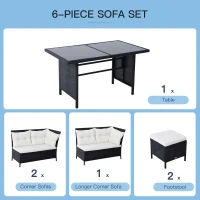 Outsunny 6 Pieces Sofa Set Furniture Rattan Lawn Cushion Seat Wicker Black Garden(m-6)