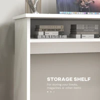 HOMCOM Home Office Furniture Set, Modern Computer Desk with Storage Shelf and Ergonomic Mesh Chair with Flip-Up Arms, Lumbar Support, Adjustable Height, Swivel Wheels, White and Grey(m-5)