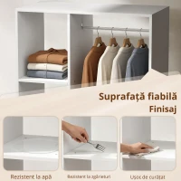 HOMCOM Garderobă pe roți, garderobă mobilă, cameră de haine, șipcă rulantă, 80 x 40 x 128 cm, Alb(m-4)