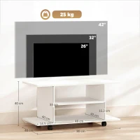 HOMCOM Mobile Porta TV Moderno con Ripiani, Ruote Girevoli e Freni, 80x40x40 cm, Bianco(m-3)