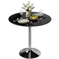 HOMCOM Round Bar Table, Modern Dining Table with Tempered Glass Top and Steel Frame for 4, 80 x 80 x 77cm, Black(m-11)
