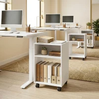 HOMCOM Mobile Porta Stampante in Legno con Ruote a Freno e 2 Scomparti Aperti, 40x35x55 cm, per Ufficio Studio, Bianco(m-9)