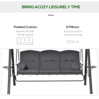 Outsunny 3 Seat Garden Swing Chair Steel Swing Bench w/ Cushions Cup Trays(m-4)