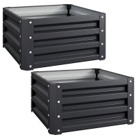 Outsunny Set of 2 Raised Garden Bed, Outdoor Elevated Galvanised Planter Box for Flowers, Herbs, 60x60x30.5cm, Grey