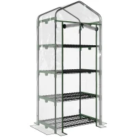 Outsunny Serre de jardin avec étagères 4 niveaux, serre de balcon, bâche renforcée PVC, châssis en acier, porte zippée, pour légumes plante fleurs, intérieur et extérieur, 70x50x160cm, transparente(m-12)