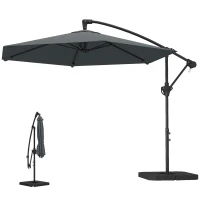 Outsunny Ombrellone a Sbalzo con Base a Croce, in Metallo e Poliestere, 302x295x242 cm, Grigio Scuro(m-10)