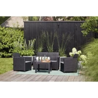 Salon de jardin en résine imitation rotin tressé - Noir - Avec table basse - KETER - 4 personnes - MARIE(m-2)