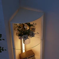 HOMCOM LED Floor Lamp with Shelves, Dimmable Standing Lamp with Foot Switch for Living Room, Bedroom, White(m-8)