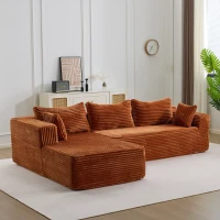 Kompressions-Sofagarnitur mit bequemer Chaiselongue, knochenloses L-förmiges Sofa mit tiefem Sitz, minimalistische modulare Sofas zum Schlafen für Wohnzimmer, Schlafzimmer, Apartment, Lounge, Cord, Braun(m-1)