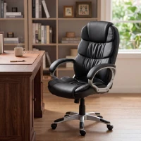 HOMCOM Scaun Birou Ergonomic Rotativ din Piele PU, Funcție Legănare, Înălțime Reglabilă, Capacitate 120kg, Negru(m-9)