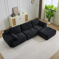 Modernes Sofa aus komprimiertem Memory-Schaumstoff, große Sofagarnitur für das Wohnzimmer, haustierfreundliches modulares Sofagarnitur Cloud, Cordstoff, kein Zusammenbau erforderlich, schwarz(m-1)