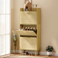 HOMCOM Mueble Zapatero con 3 Cajones Abatibles y Estante Abierto para12-18 Pares de Zapatos 65x24,5x153 cm Roble(m-2)