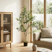 HOMCOM Decorative Artificial Plant, 120 cm Silk Olive Tree with 303 Leaves in Cement Pot, Fake Plant(m-7)