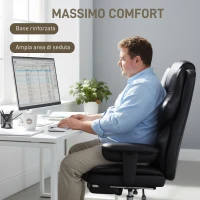 HOMCOM Sedia da Ufficio con Poggiapiedi e Poggiatesta, in Pelle PU, Schiuma e Metallo, 76x73x117-125 cm, Nero(m-6)