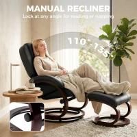 HOMCOM Swivel Recliner Chair with Footstool, PU Leather Recliner Armchair with Adjustable Back and Wood Frame, Black(m-4)