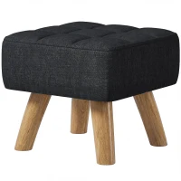 HOMCOM Linen-Look Square Padded Footstool - Black(m-11)