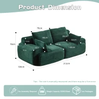 Modernes Sofa aus komprimiertem Memory-Schaum, 2-Sitzer, große Sofagarnitur für das Wohnzimmer, haustierfreundliches modulares Sofagarnitur Cloud, Cordstoff, extra tiefes Sofa, kein Zusammenbau erforderlich, Grün(m-3)