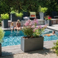 Jardiniere Muret Loft L - EDA - Volcania - 46 L - Intérieur/Extérieur - Décor Pierre - 78,5 x 29,5 x 60 cm - Gris Anthracite(m-4)