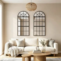 HOMCOM Large Arched Wall Mirror with Metal Grid, 3-Piece Split Window Mirrors, 120 x 54 cm, Black(m-9)