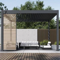 Panneau brise-vue - OMBREA - Ventelles horizontales - 1 m - Aluminium - Anthracite et ventelles finition bois(m-2)
