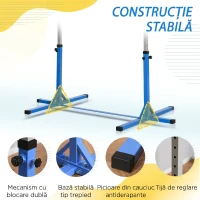 HOMCOM Bară pentru Gimnastică Artistică sau Dans Clasic Reglabilă pe Înălțime 92-150 cm, Albastră(m-6)