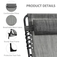 Outsunny Portable Sun Lounger, Folding Camping Bed Cot, Reclining Lounge Chair 5-position Adjustable Backrest with Side Pocket, Pillow for Patio Garden Beach Pool, Mixed Grey(m-5)