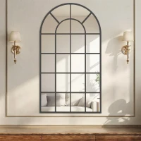 HOMCOM 110 x 65 cm Arched Decorative Wall Mirror for Bedroom Living Room, Modern Window Bathroom Mirror for Home Decor(m-10)
