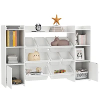 AIYAPLAY Scaffale Portagiochi per Bambini con 8 Contenitori Rimovibili e Armadietti, 140x30x90 cm, Bianco(m-11)